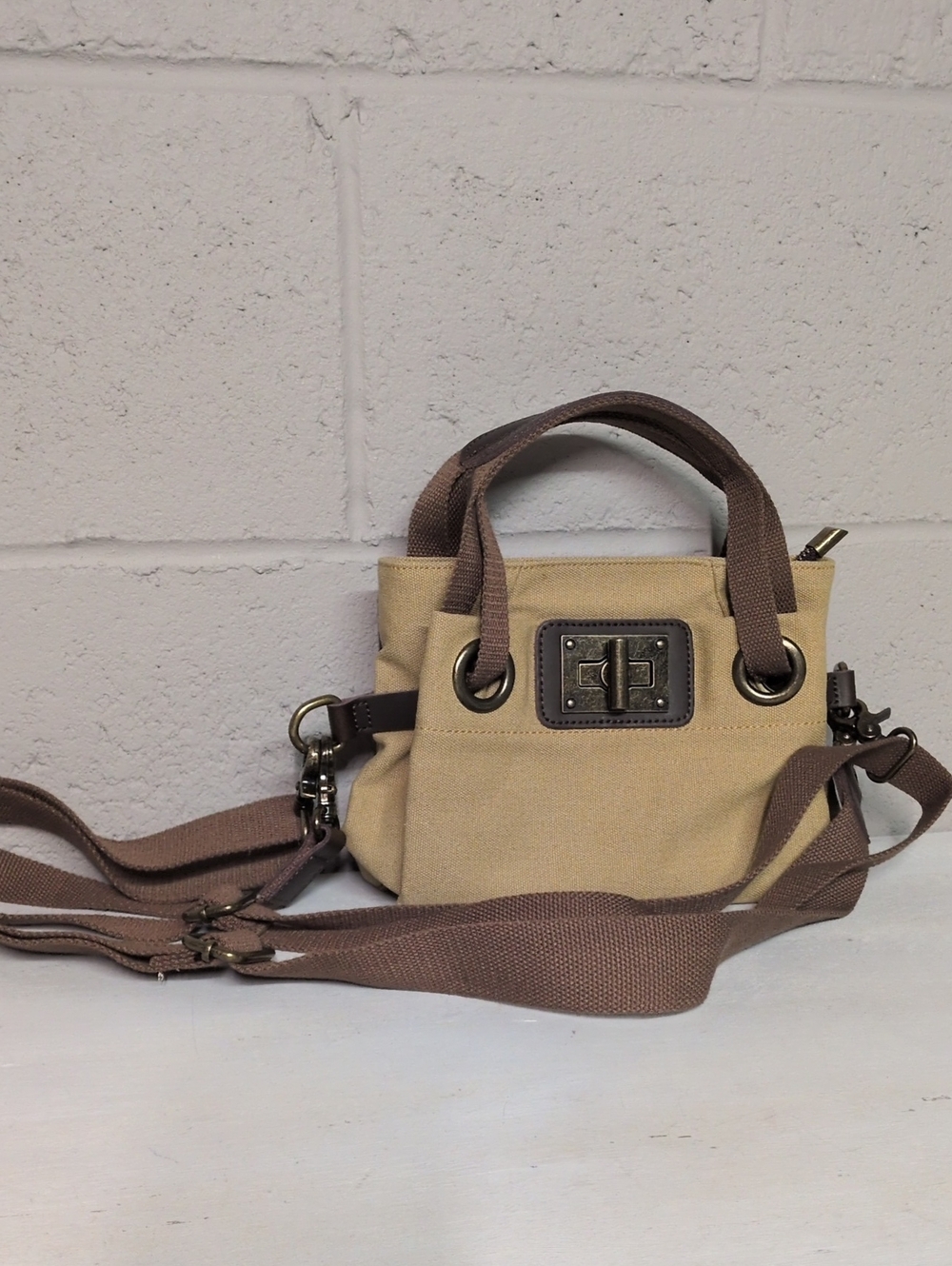 Zede PONT-DES-ARTS (XS) Canvas Crossbody Purse, Beige, like new - Picture 3 of 8